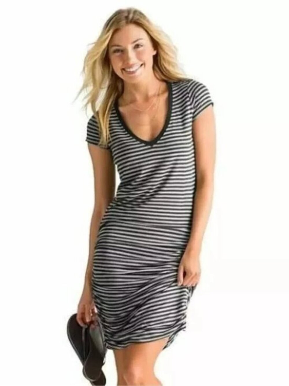Athleta Stripe Topanga Dress M Charcoal Heather Gray/Black